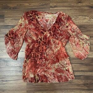 Y2K Sheer Floral Boho Mesh Blouse Romantic Vintage Top Medium Coquette Fairycore